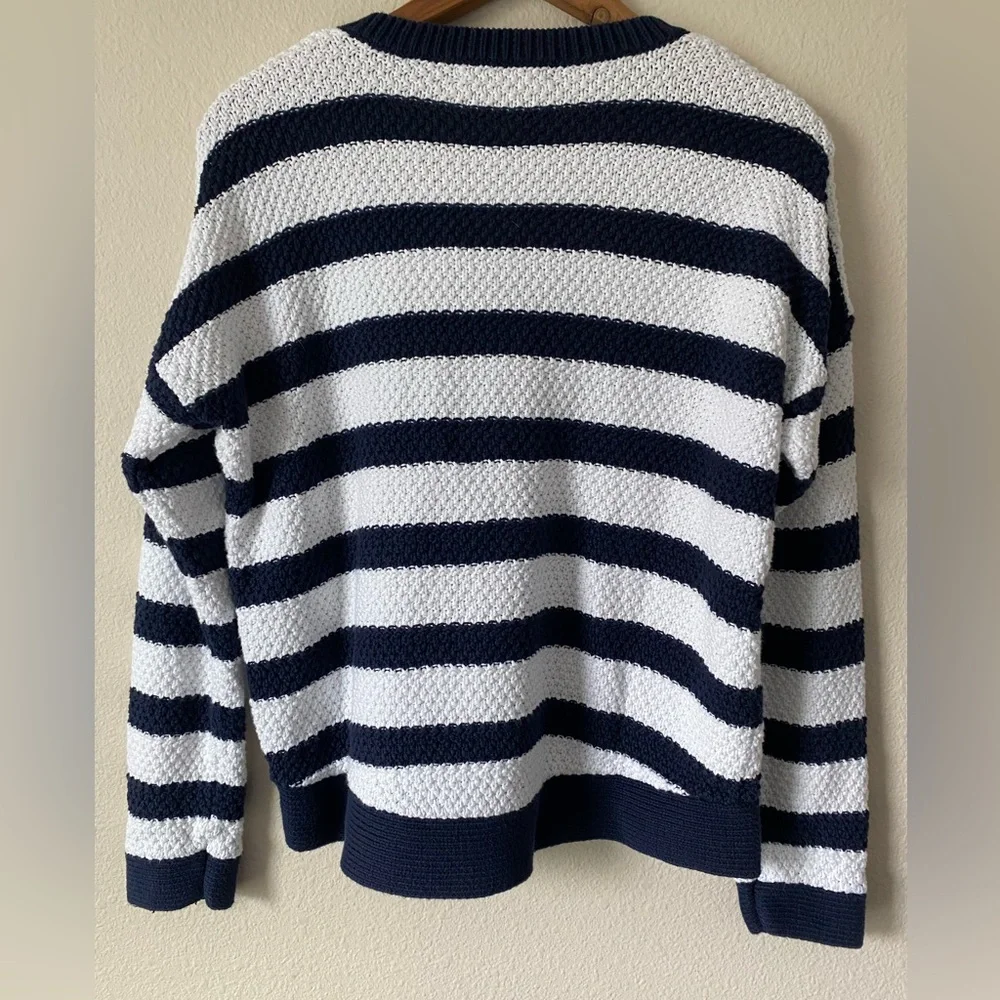 Ralph Lauren Women’s Navy&White Striped VNeck Relaxed LongSleeve Sweater Medium - Picture 10 of 16